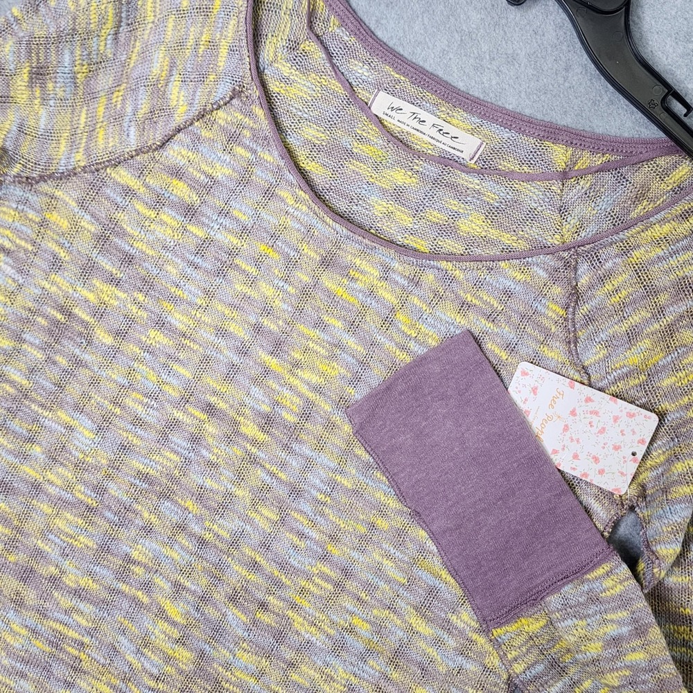 We The Free Top Women Small Yellow Purple Space Dye Thermal Relaxed Boho Shirt‎